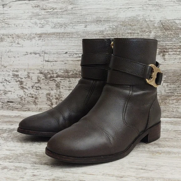 🟩Tory Burch Brown Leather Gemini Bootie - Picture 2 of 13